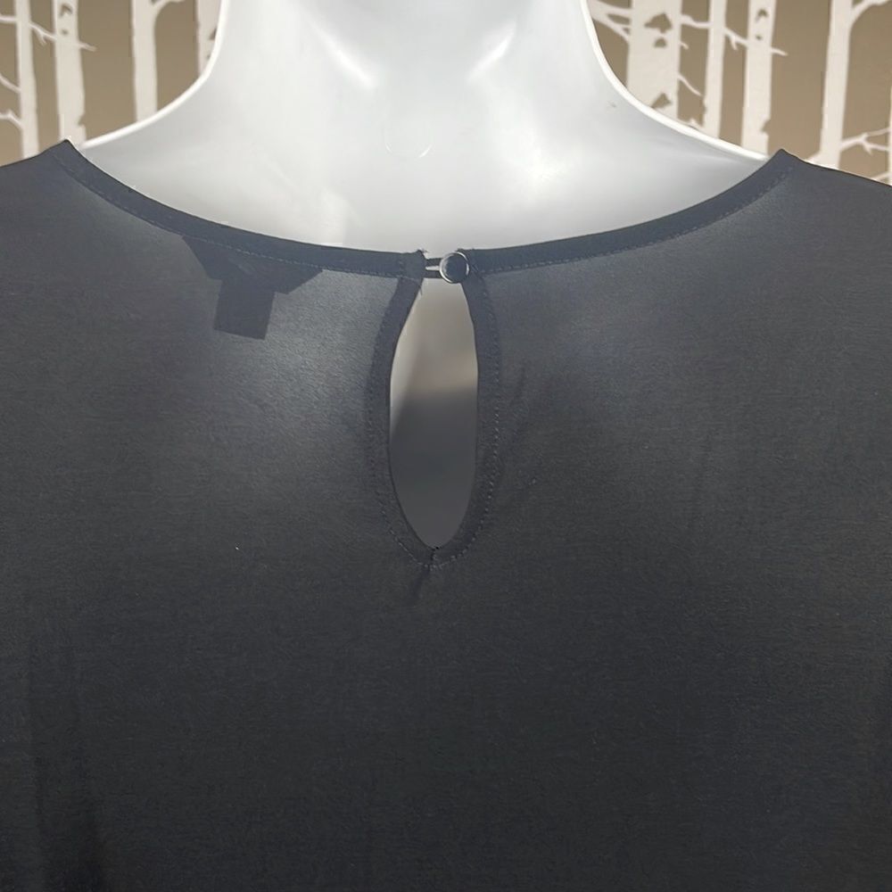 Ann Taylor Lace Front Slinky Back & Sleeves Top Black sz M - Picture 7 of 14